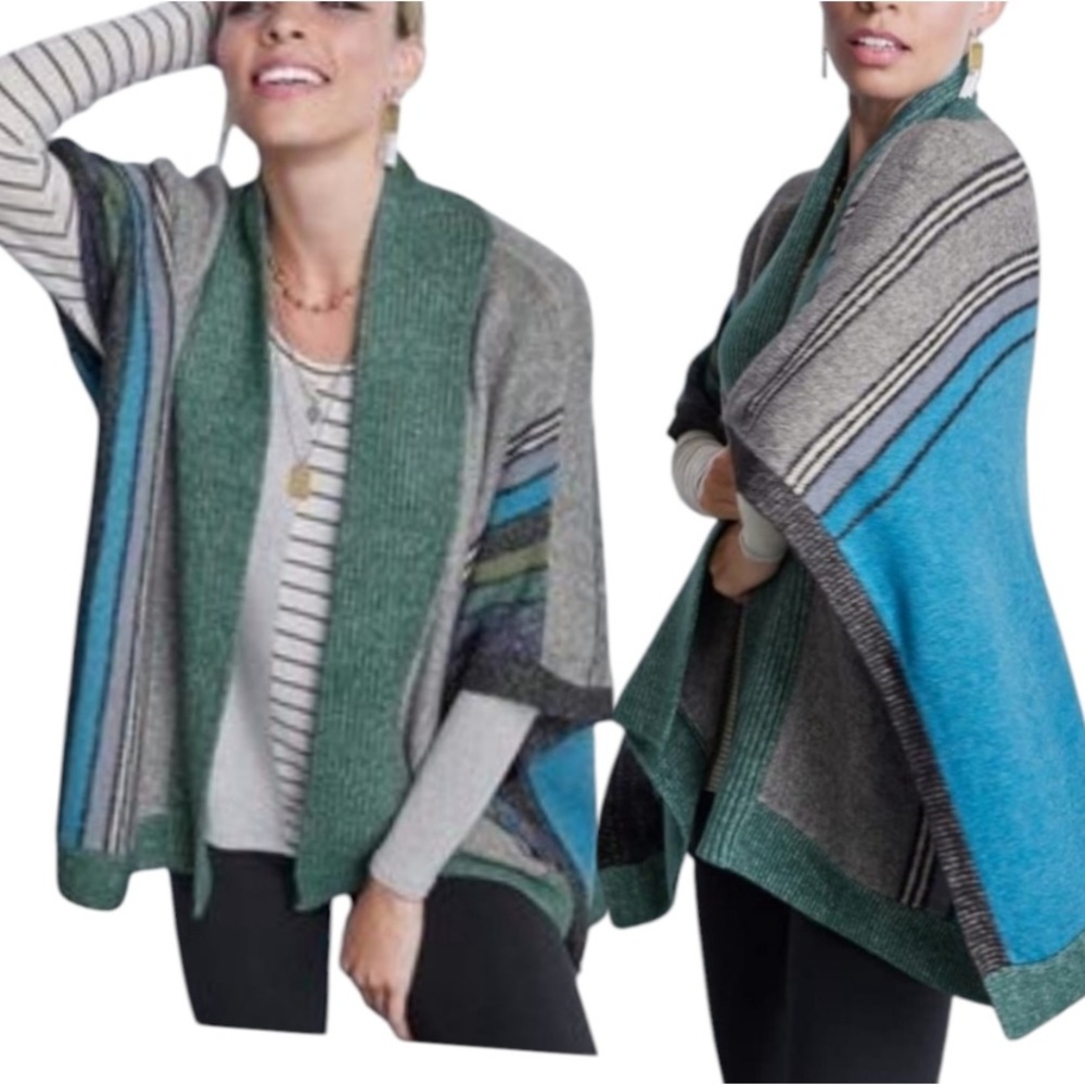 Cabi Windchill Wrap Southwestern Stripe Sweater #3846